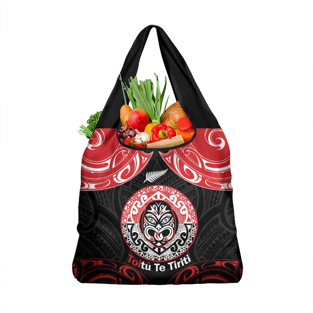 Aotearoa Toitu Te Tiriti Grocery Bag Haka Tiki Honour The Treaty LT14 1-pack One Size Black - Polynesian Pride