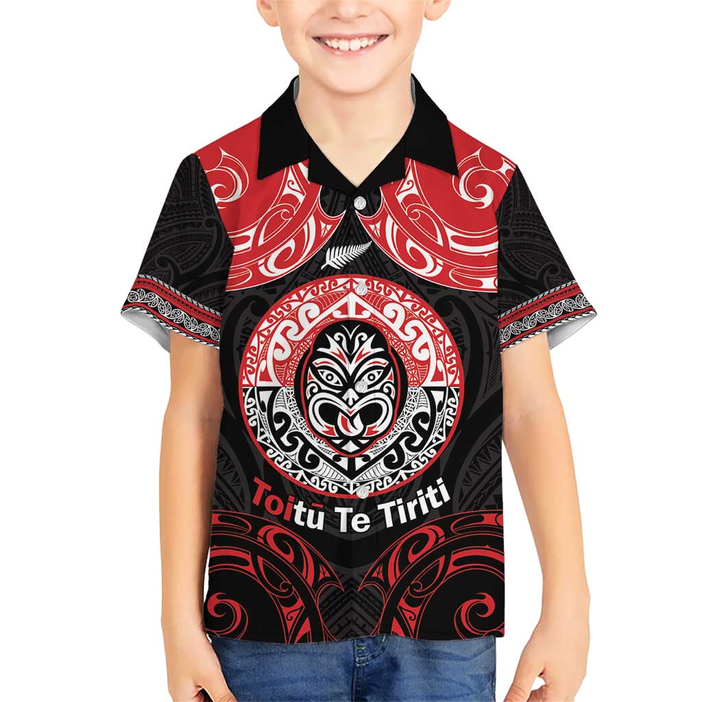Aotearoa Toitu Te Tiriti Kid Hawaiian Shirt Haka Tiki Honour The Treaty LT14 Kid Black - Polynesian Pride