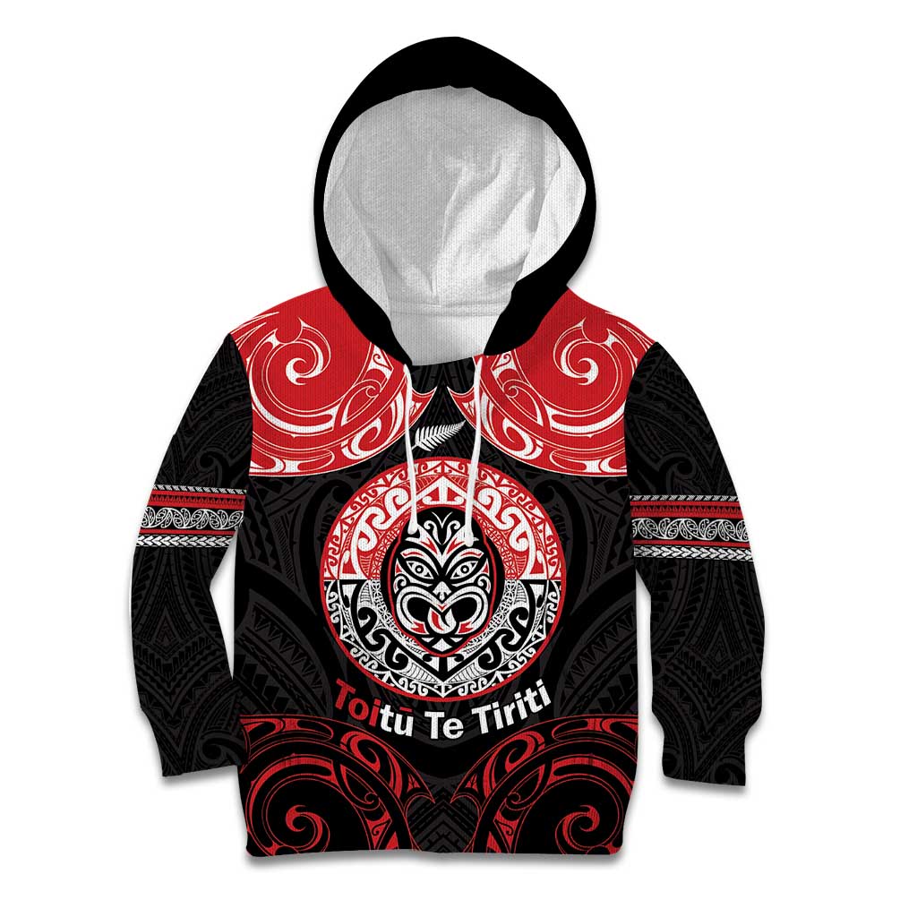 Aotearoa Toitu Te Tiriti Kid Hoodie Haka Tiki Honour The Treaty LT14 Hoodie Black - Polynesian Pride