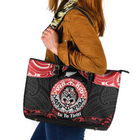Aotearoa Toitu Te Tiriti Leather Tote Bag Haka Tiki Honour The Treaty LT14 Black - Polynesian Pride
