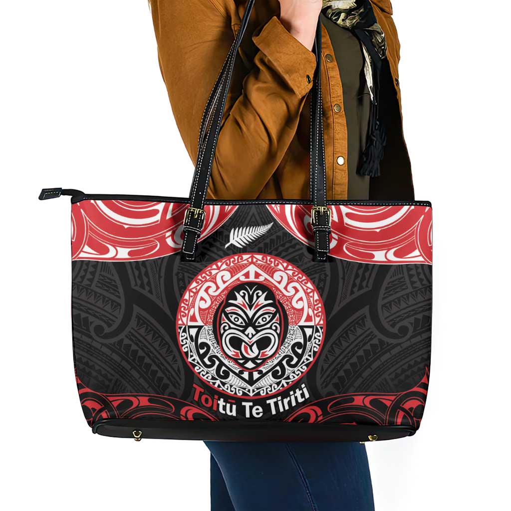 Aotearoa Toitu Te Tiriti Leather Tote Bag Haka Tiki Honour The Treaty LT14 - Polynesian Pride