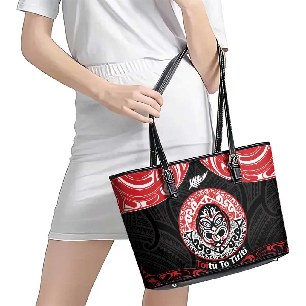Aotearoa Toitu Te Tiriti Leather Tote Bag Haka Tiki Honour The Treaty LT14 - Polynesian Pride