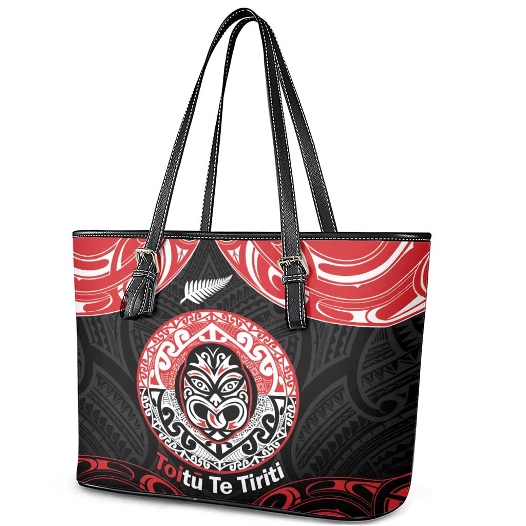Aotearoa Toitu Te Tiriti Leather Tote Bag Haka Tiki Honour The Treaty LT14 - Polynesian Pride