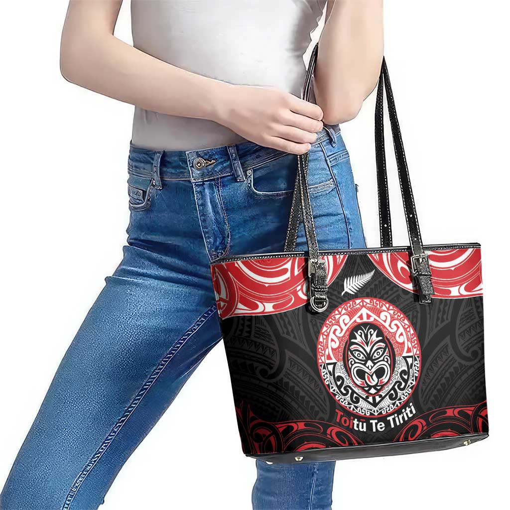 Aotearoa Toitu Te Tiriti Leather Tote Bag Haka Tiki Honour The Treaty LT14 - Polynesian Pride