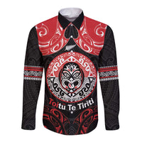 Aotearoa Toitu Te Tiriti Long Sleeve Button Shirt Haka Tiki Honour The Treaty LT14 Unisex Black - Polynesian Pride