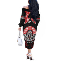 Aotearoa Toitu Te Tiriti Off The Shoulder Long Sleeve Dress Haka Tiki Honour The Treaty LT14 - Polynesian Pride