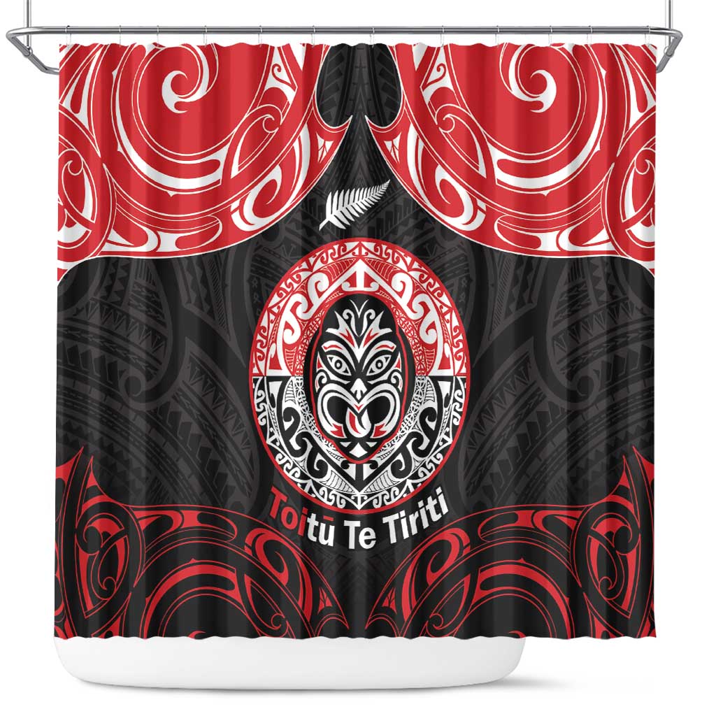 Aotearoa Toitu Te Tiriti Shower Curtain Haka Tiki Honour The Treaty LT14 Black - Polynesian Pride
