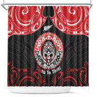Aotearoa Toitu Te Tiriti Shower Curtain Haka Tiki Honour The Treaty LT14 Black - Polynesian Pride