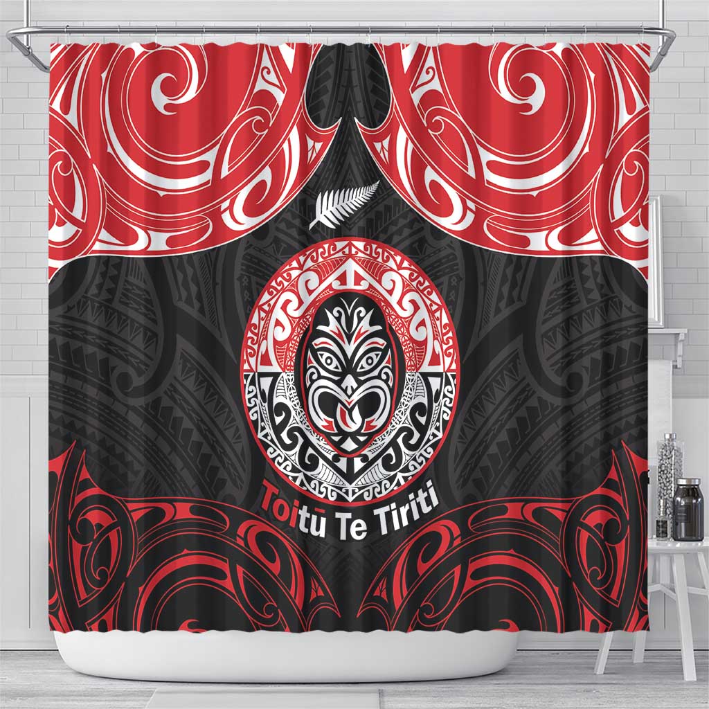 Aotearoa Toitu Te Tiriti Shower Curtain Haka Tiki Honour The Treaty LT14 - Polynesian Pride