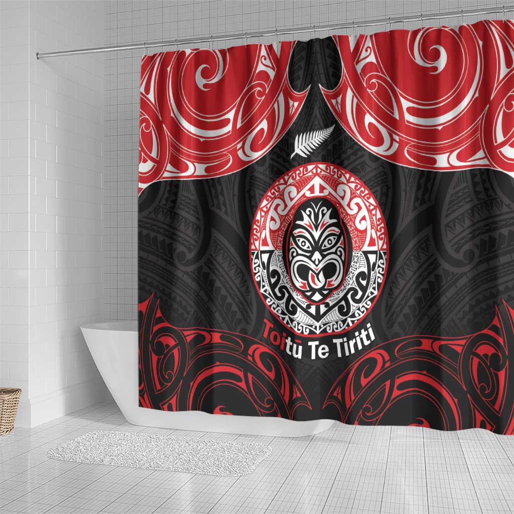 Aotearoa Toitu Te Tiriti Shower Curtain Haka Tiki Honour The Treaty LT14 - Polynesian Pride
