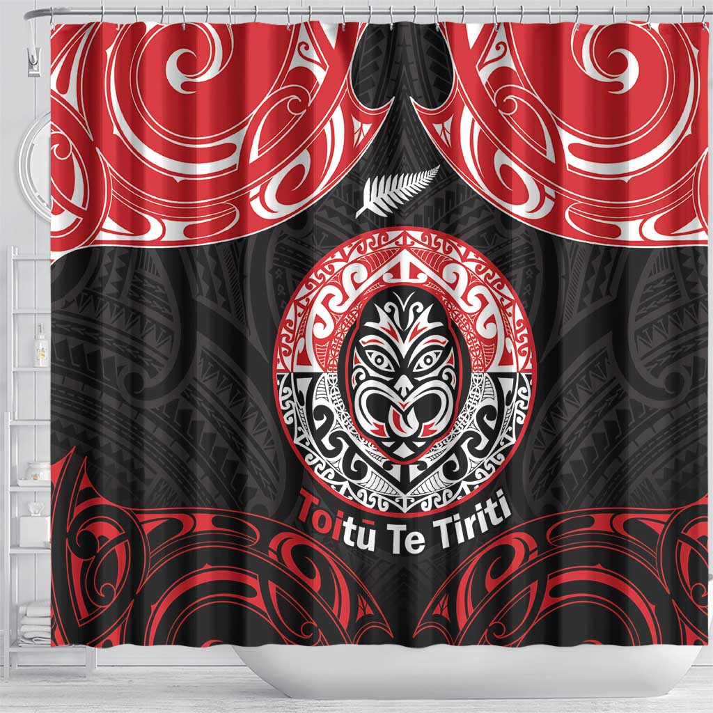 Aotearoa Toitu Te Tiriti Shower Curtain Haka Tiki Honour The Treaty LT14 - Polynesian Pride