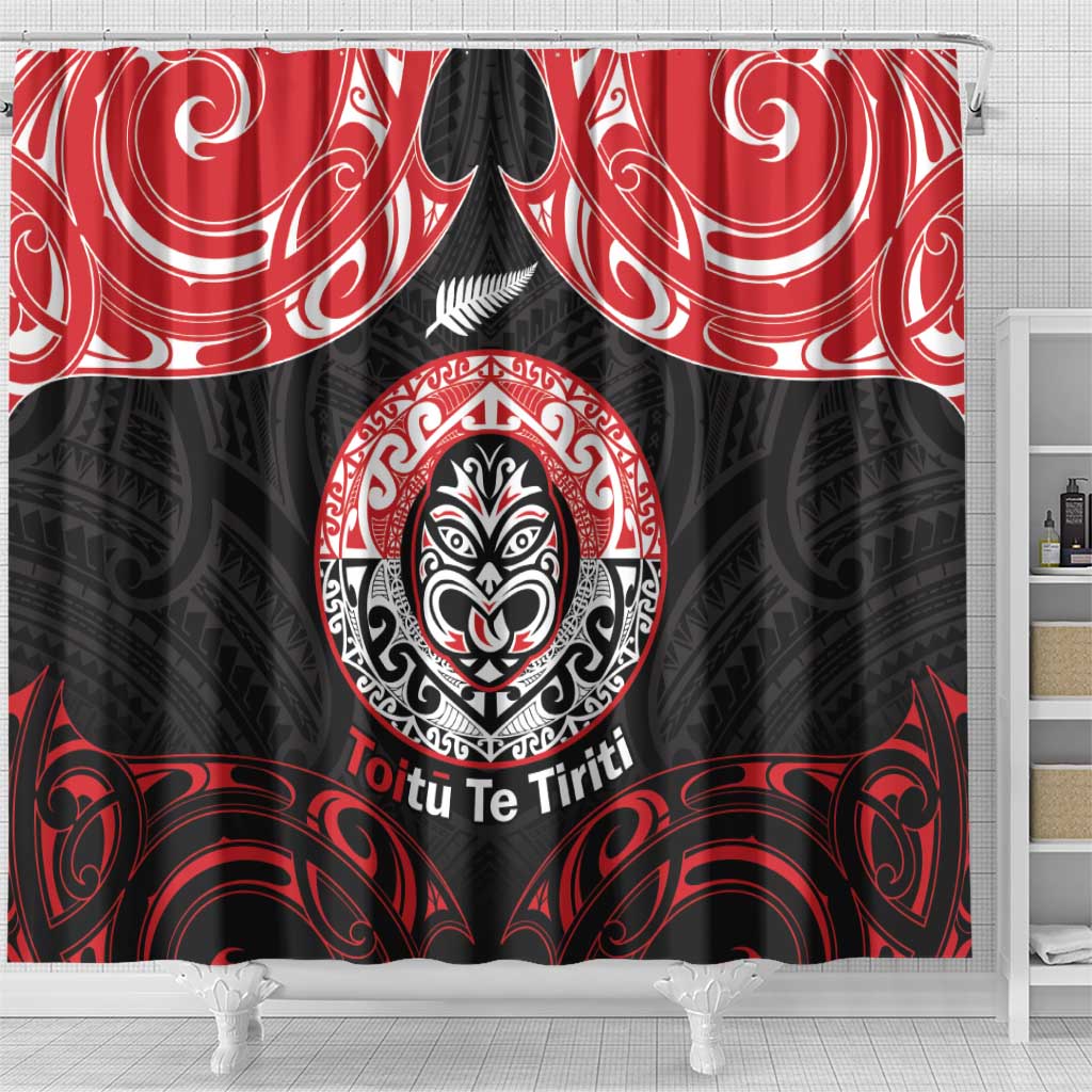 Aotearoa Toitu Te Tiriti Shower Curtain Haka Tiki Honour The Treaty LT14 - Polynesian Pride