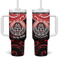 Aotearoa Toitu Te Tiriti Tumbler With Handle Haka Tiki Honour The Treaty LT14 One Size: 40 oz Black - Polynesian Pride