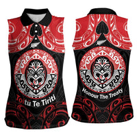 Aotearoa Toitu Te Tiriti Women Sleeveless Polo Shirt Haka Tiki Honour The Treaty LT14 - Polynesian Pride