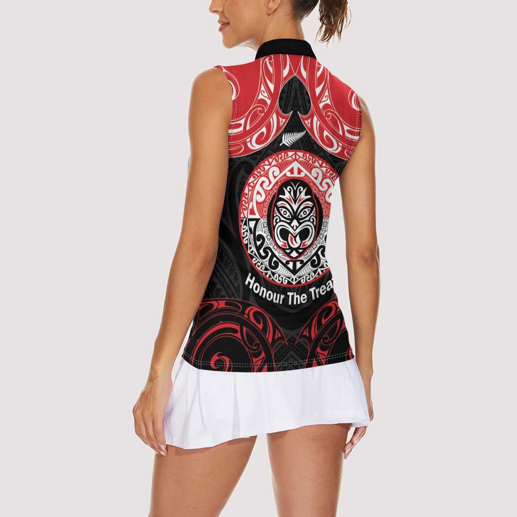 Aotearoa Toitu Te Tiriti Women Sleeveless Polo Shirt Haka Tiki Honour The Treaty LT14 - Polynesian Pride