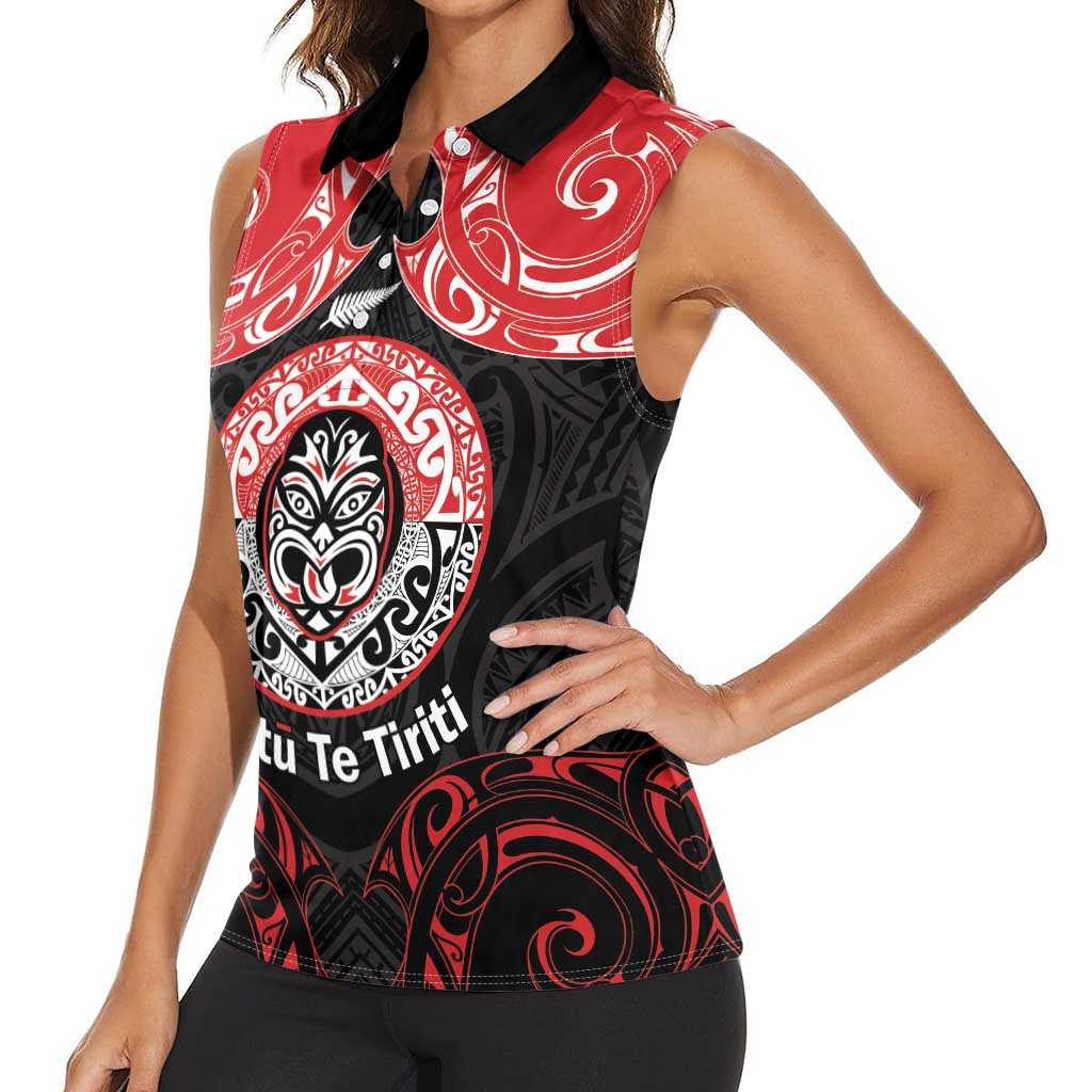 Aotearoa Toitu Te Tiriti Women Sleeveless Polo Shirt Haka Tiki Honour The Treaty LT14 - Polynesian Pride