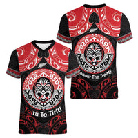 Aotearoa Toitu Te Tiriti Women V-Neck T-Shirt Haka Tiki Honour The Treaty LT14 - Polynesian Pride