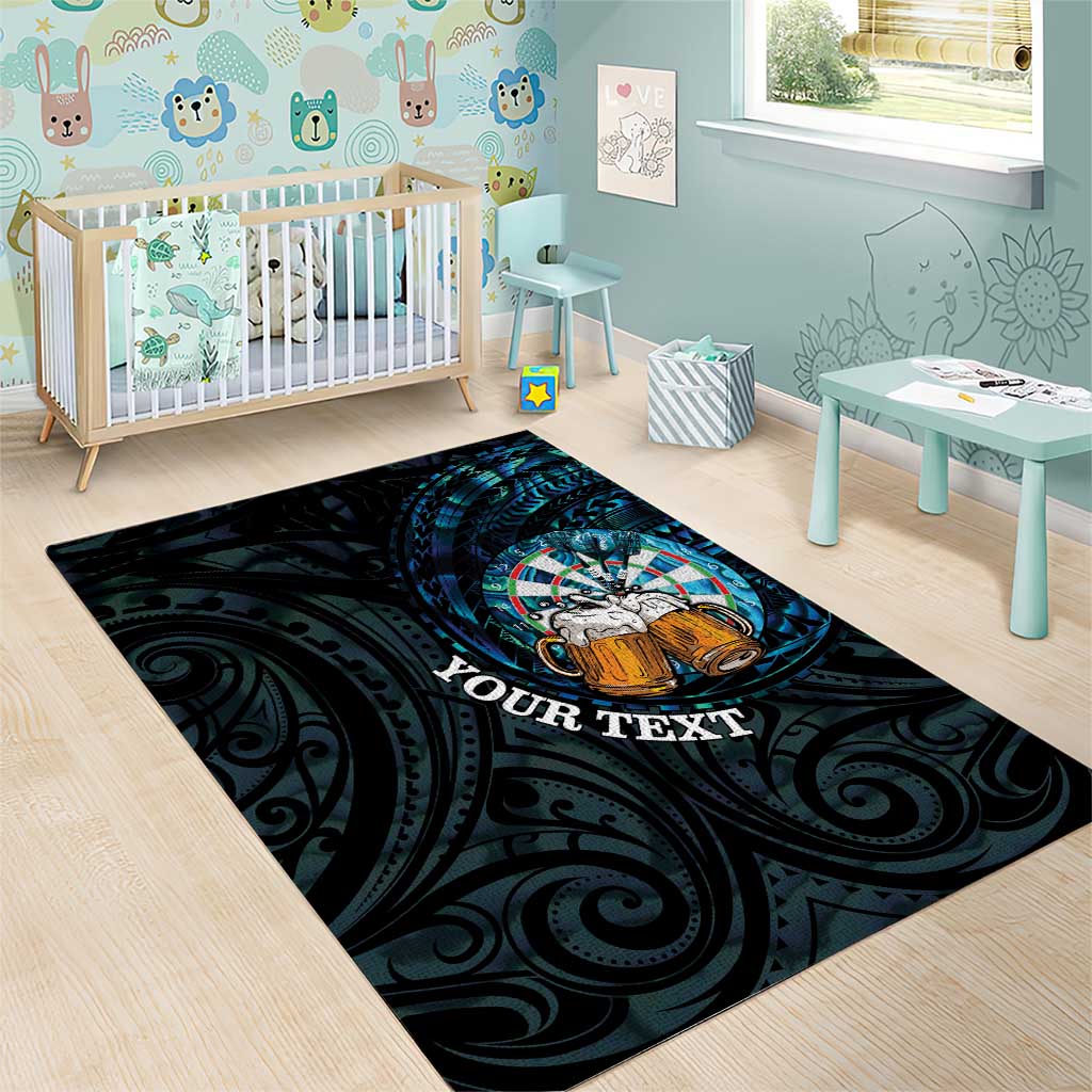 Personalized New Zealand Darts Beer Area Rug Paua Shell Aotearoa Maori Tattoo - Polynesian Pride