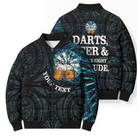 Personalized New Zealand Darts Beer Bomber Puffer Jacket Paua Shell Aotearoa Maori Tattoo LT14 - Polynesian Pride