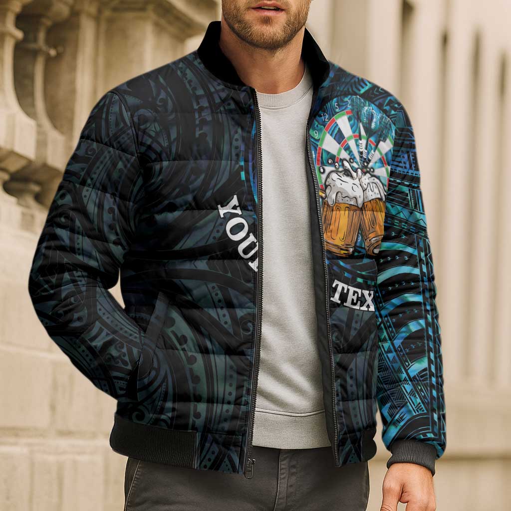 Personalized New Zealand Darts Beer Bomber Puffer Jacket Paua Shell Aotearoa Maori Tattoo LT14 - Polynesian Pride