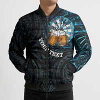 Personalized New Zealand Darts Beer Bomber Puffer Jacket Paua Shell Aotearoa Maori Tattoo LT14 - Polynesian Pride