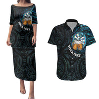 Personalized New Zealand Darts Beer Couples Matching Puletasi and Hawaiian Shirt Paua Shell Aotearoa Maori Tattoo LT14 Black - Polynesian Pride