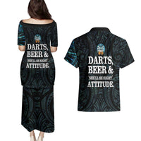 Personalized New Zealand Darts Beer Couples Matching Puletasi and Hawaiian Shirt Paua Shell Aotearoa Maori Tattoo LT14 - Polynesian Pride