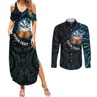 Personalized New Zealand Darts Beer Couples Matching Summer Maxi Dress and Long Sleeve Button Shirt Paua Shell Aotearoa Maori Tattoo LT14 Black - Polynesian Pride