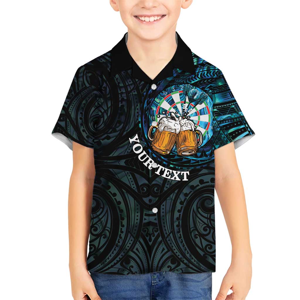 Personalized New Zealand Darts Beer Family Matching Off Shoulder Short Dress and Hawaiian Shirt Paua Shell Aotearoa Maori Tattoo LT14 Son's Shirt Black - Polynesian Pride