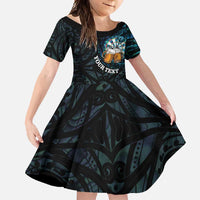 Personalized New Zealand Darts Beer Family Matching Summer Maxi Dress and Hawaiian Shirt Paua Shell Aotearoa Maori Tattoo LT14 Daughter's Dress Black - Polynesian Pride