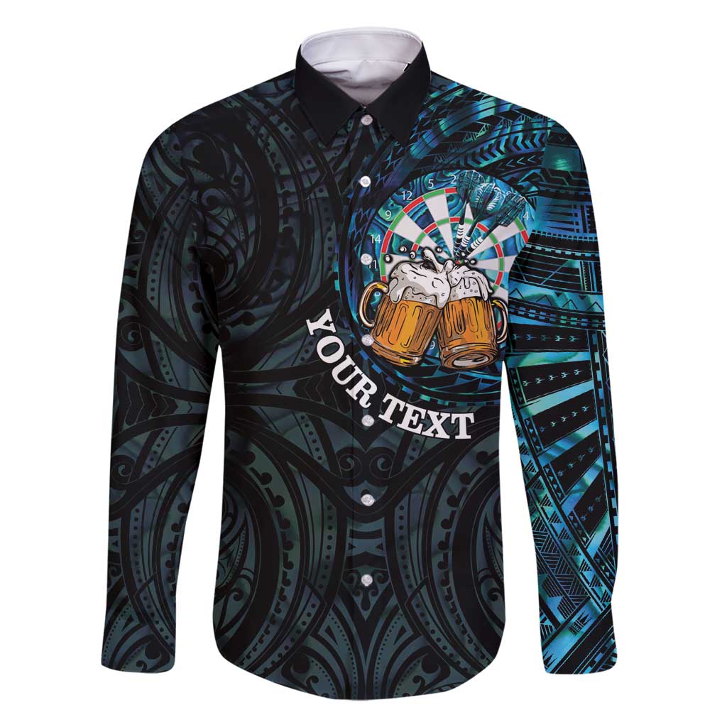 Personalized New Zealand Darts Beer Family Matching Summer Maxi Dress and Hawaiian Shirt Paua Shell Aotearoa Maori Tattoo LT14 Dad's Shirt - Long Sleeve Black - Polynesian Pride