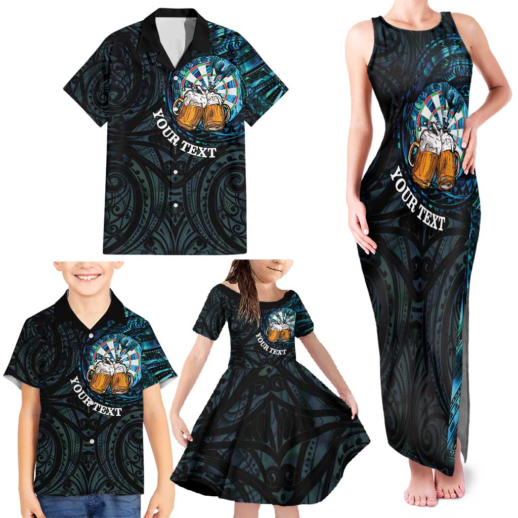 Personalized New Zealand Darts Beer Family Matching Tank Maxi Dress and Hawaiian Shirt Paua Shell Aotearoa Maori Tattoo LT14 - Polynesian Pride