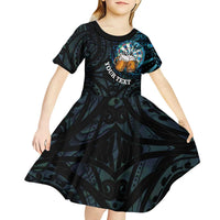 Personalized New Zealand Darts Beer Kid Short Sleeve Dress Paua Shell Aotearoa Maori Tattoo LT14 - Polynesian Pride