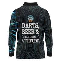 Personalized New Zealand Darts Beer Long Sleeve Polo Shirt Paua Shell Aotearoa Maori Tattoo LT14 - Polynesian Pride