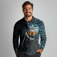 Personalized New Zealand Darts Beer Long Sleeve Polo Shirt Paua Shell Aotearoa Maori Tattoo LT14 - Polynesian Pride