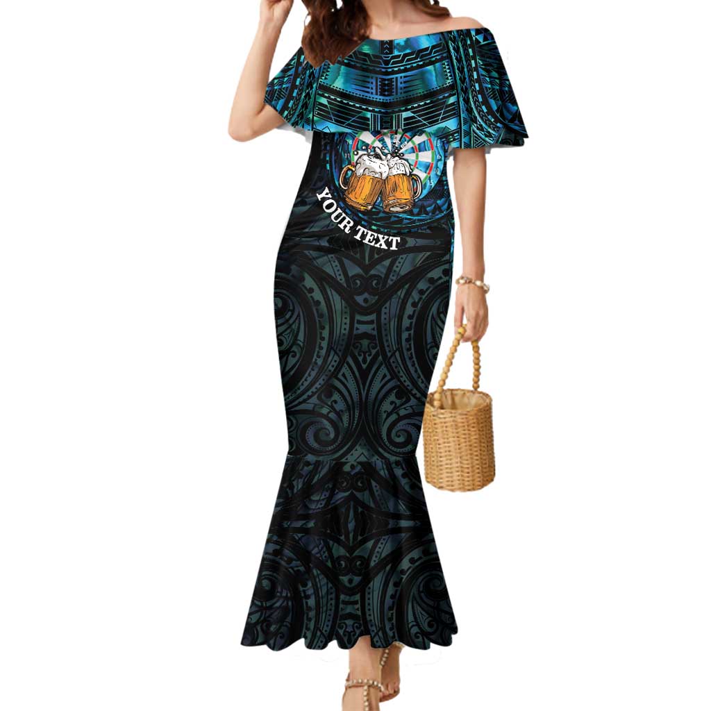 Personalized New Zealand Darts Beer Mermaid Dress Paua Shell Aotearoa Maori Tattoo LT14 Women Black - Polynesian Pride