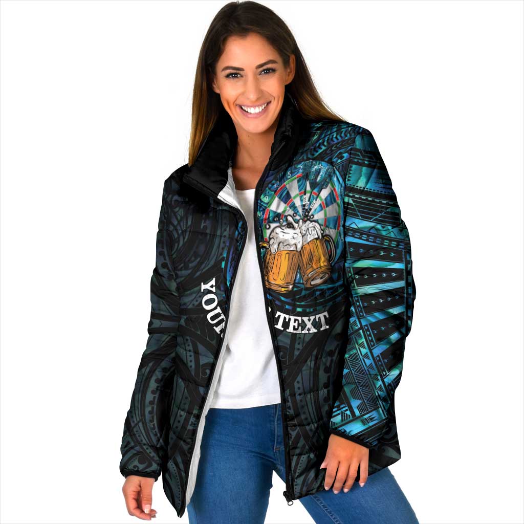 Personalized New Zealand Darts Beer Padded Jacket Paua Shell Aotearoa Maori Tattoo - Polynesian Pride
