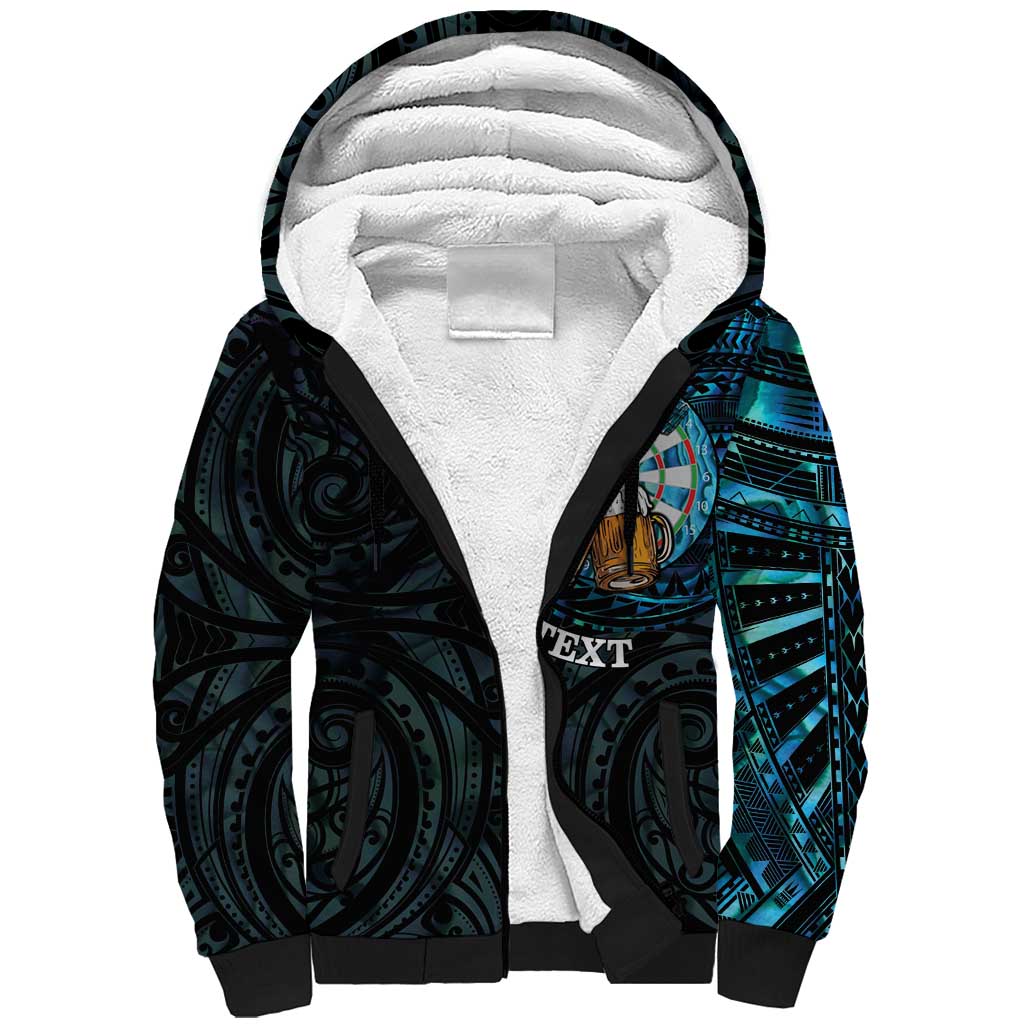 Personalized New Zealand Darts Beer Sherpa Hoodie Paua Shell Aotearoa Maori Tattoo LT14 Unisex Black - Polynesian Pride