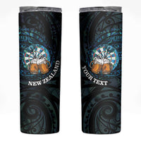 Personalized New Zealand Darts Beer Skinny Tumbler Paua Shell Aotearoa Maori Tattoo LT14 Black - Polynesian Pride