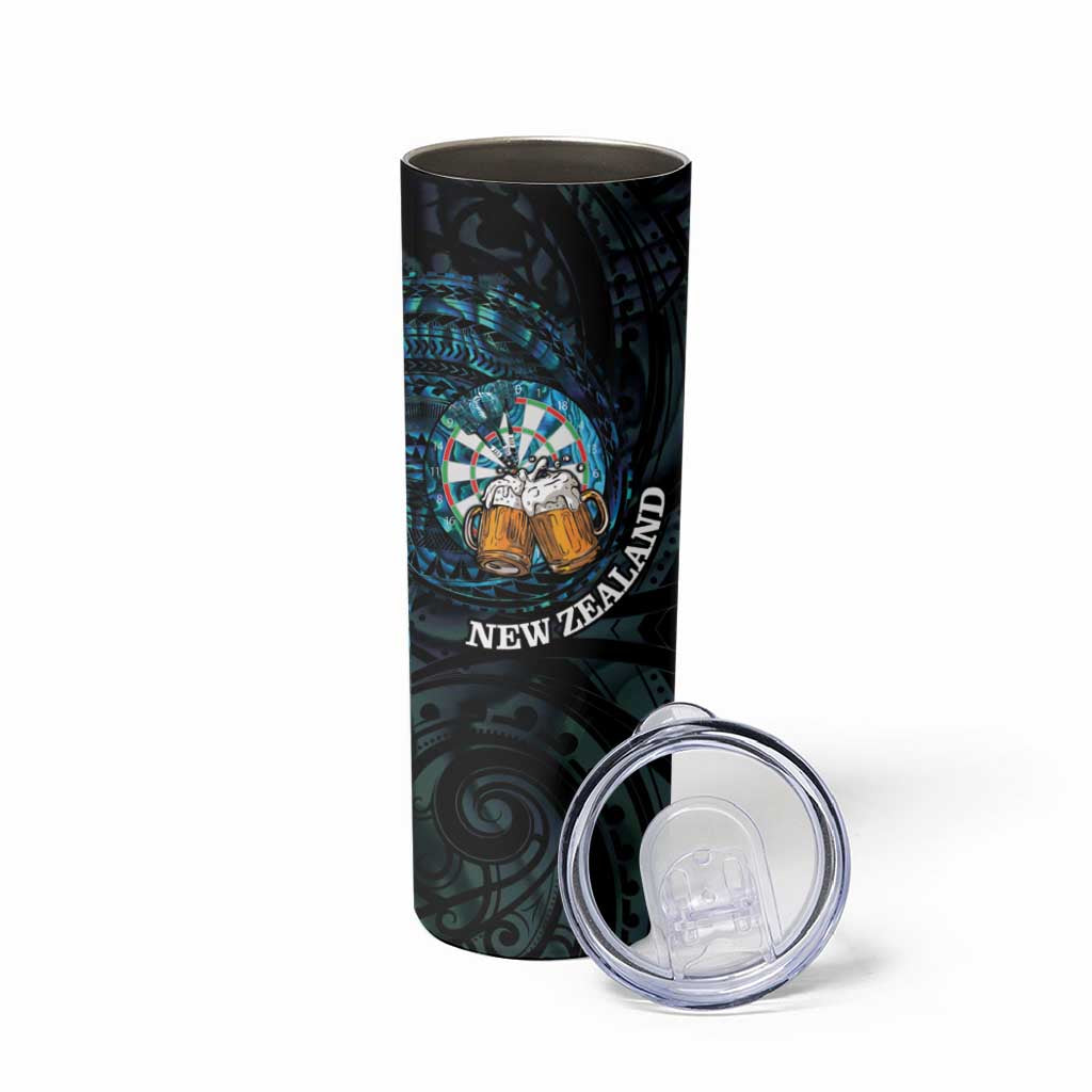 Personalized New Zealand Darts Beer Skinny Tumbler Paua Shell Aotearoa Maori Tattoo LT14 - Polynesian Pride