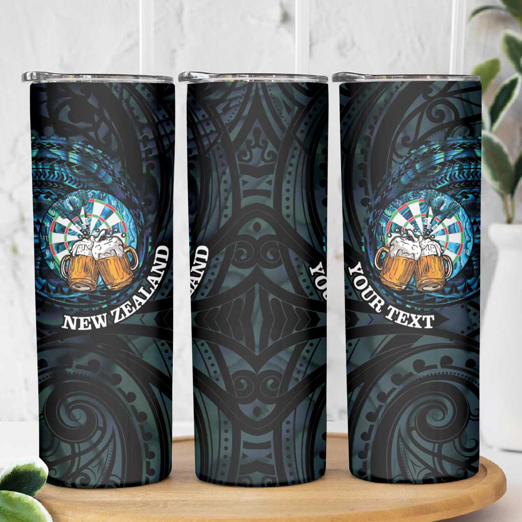 Personalized New Zealand Darts Beer Skinny Tumbler Paua Shell Aotearoa Maori Tattoo LT14 - Polynesian Pride