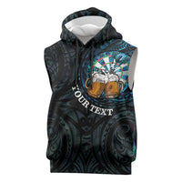 Personalized New Zealand Darts Beer Sleeveless Hoodie Paua Shell Aotearoa Maori Tattoo LT14 Black - Polynesian Pride