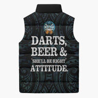 Personalized New Zealand Darts Beer Sleeveless Puffer Jacket Paua Shell Aotearoa Maori Tattoo LT14 - Polynesian Pride