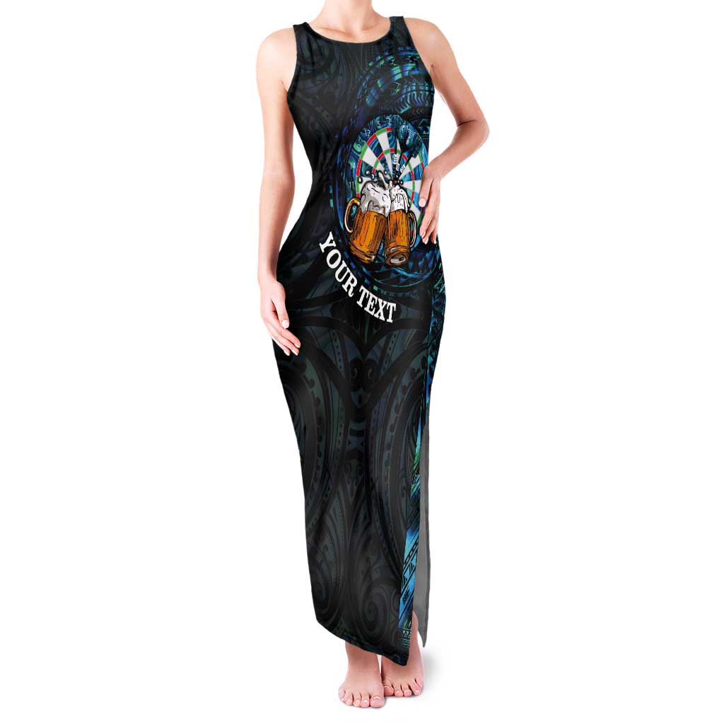 Personalized New Zealand Darts Beer Tank Maxi Dress Paua Shell Aotearoa Maori Tattoo LT14 Women Black - Polynesian Pride