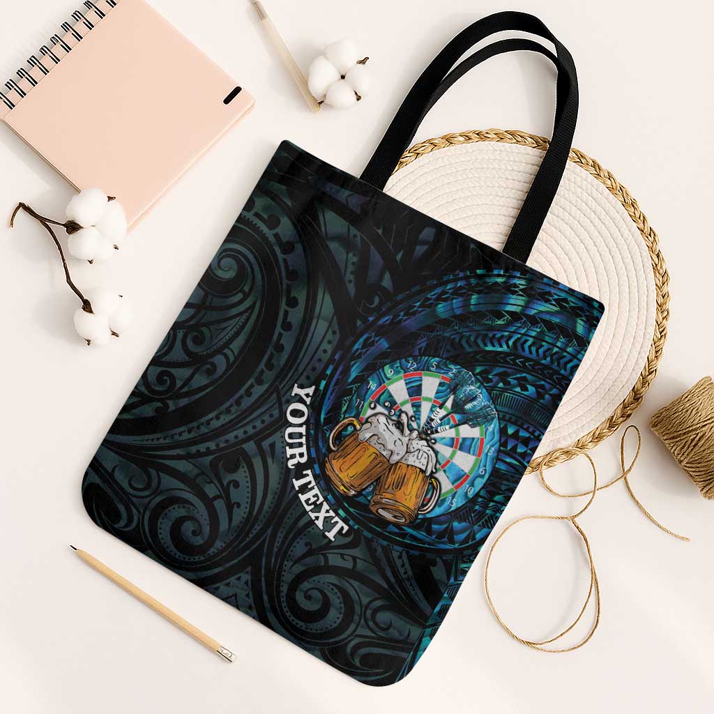 Personalized New Zealand Darts Beer Tote Bag Paua Shell Aotearoa Maori Tattoo LT14 Black Strap One Size Black - Polynesian Pride