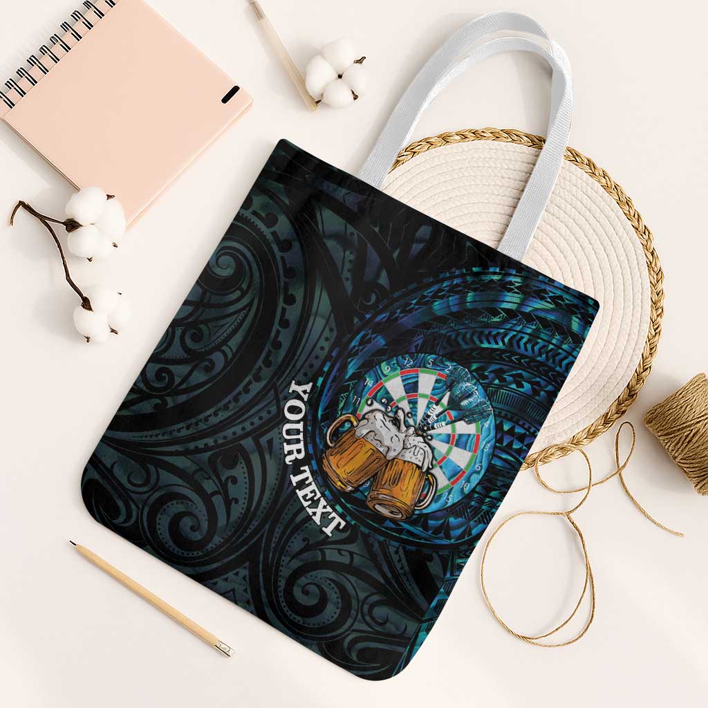 Personalized New Zealand Darts Beer Tote Bag Paua Shell Aotearoa Maori Tattoo LT14 White Strap One Size Black - Polynesian Pride