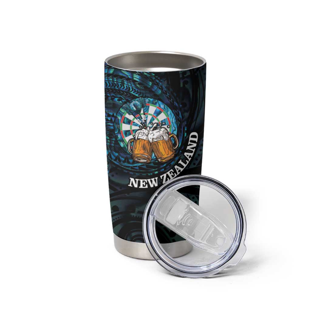 Personalized New Zealand Darts Beer Tumbler Cup Paua Shell Aotearoa Maori Tattoo - Polynesian Pride
