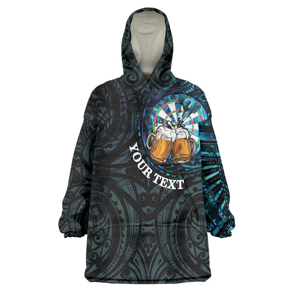 Personalized New Zealand Darts Beer Wearable Blanket Hoodie Paua Shell Aotearoa Maori Tattoo LT14 One Size Black - Polynesian Pride