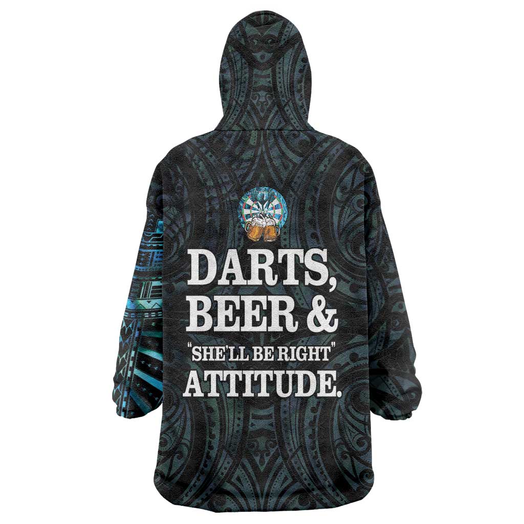 Personalized New Zealand Darts Beer Wearable Blanket Hoodie Paua Shell Aotearoa Maori Tattoo LT14 - Polynesian Pride
