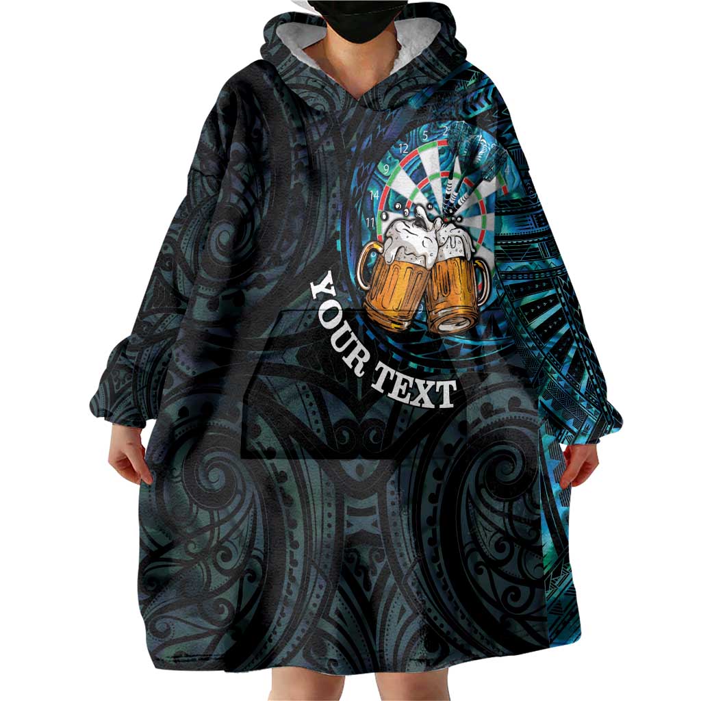 Personalized New Zealand Darts Beer Wearable Blanket Hoodie Paua Shell Aotearoa Maori Tattoo LT14 - Polynesian Pride